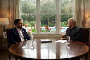 Vicepræsident J.D. Vance i samtale med biskop Robert Barron